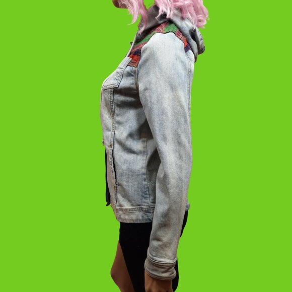 Y2K Hooded Denim Jacket blue Light Wash Womens Size S - Picture 4 of 6